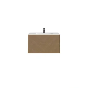 Eviva Lotus 30 in. W. x 22 in. D x 22 in. H Oak Wall Mount Bathroom Vanity with White Solid Surface Integrated Sink Top