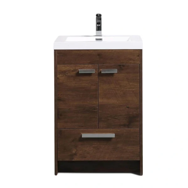 Eviva Lugano 24 in. W x 19 in. D x 36 in. H Single Bath Vanity in Rosewood with White Acrylic Top and White Integrated Sink