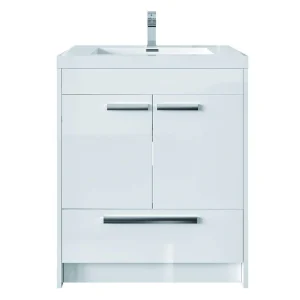 Eviva Lugano 24 in. W x 19 in. D x 36 in. H Single Bath Vanity in White Oak with White Acrylic Top with White Integrated Sink