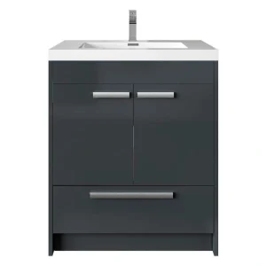 Eviva Lugano 30 in. W x 19 in. D x 36 in. H Single Bath Vanity in Gray with White Acrylic Top with White Integrated Sink