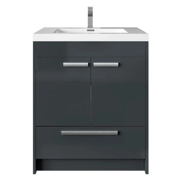 Eviva Lugano 30 in. W x 19 in. D x 36 in. H Single Bath Vanity in Gray with White Acrylic Top with White Integrated Sink