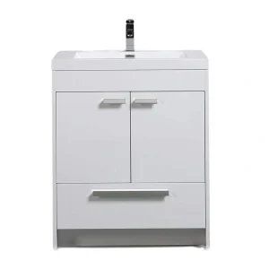 Eviva Lugano 30 in. W x 19 in. D x 36 in. H Single Bath Vanity in White with White Acrylic Top with White Integrated Sink