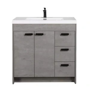 Eviva Lugano 36 in. W x 19 in. D x 36 in. H Single Bath Vanity in Cement Gray W/ White Acrylic Top with White Integrated Sink