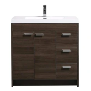 Eviva Lugano 36 in. W x 19 in. D x 36 in. H Single Bath Vanity in Gray Oak with White Acrylic Top with White Integrated Sink