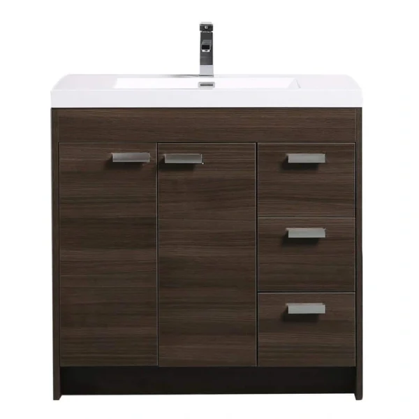 Eviva Lugano 36 in. W x 19 in. D x 36 in. H Single Bath Vanity in Gray Oak with White Acrylic Top with White Integrated Sink