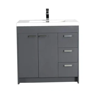 Eviva Lugano 36 in. W x 19 in. D x 36 in. H Single Bath Vanity in Gray with White Acrylic Top and White Integrated Sink