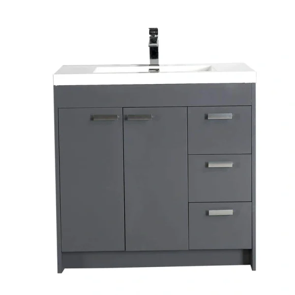 Eviva Lugano 36 in. W x 19 in. D x 36 in. H Single Bath Vanity in Gray with White Acrylic Top and White Integrated Sink
