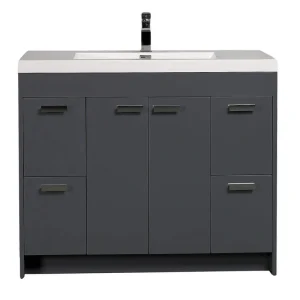 Eviva Lugano 42 in. W x 19 in. D x 36 in. H Single Bath Vanity in Gray with White Acrylic Top and White Integrated Sink