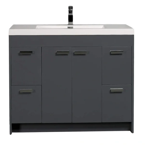 Eviva Lugano 42 in. W x 19 in. D x 36 in. H Single Bath Vanity in Gray with White Acrylic Top and White Integrated Sink