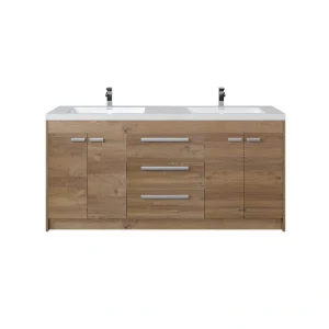 Eviva Lugano 72 in. W x 20 in. D Natural Oak Double Sink Bathroom Vanity with White Acrylic Integrated Top Sink