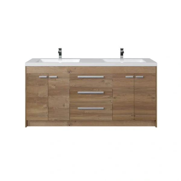 Eviva Lugano 72 in. W x 20 in. D Natural Oak Double Sink Bathroom Vanity with White Acrylic Integrated Top Sink