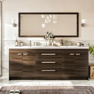 Eviva Lugano 84 in. W x 19 in. D x 36 in. H Double Bath Vanity in Gray Oak with White Acrylic Top with White Sinks