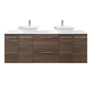 Eviva Lux 60 in. W x 21 in. D x 26 in. H Floating Bath Vanity in Gray Oak with White Tempered Glass Top