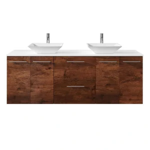 Eviva Lux 60 in. W x 21 in. D x 26 in. H Floating Bath Vanity in Rosewood with White Tempered Glass Top