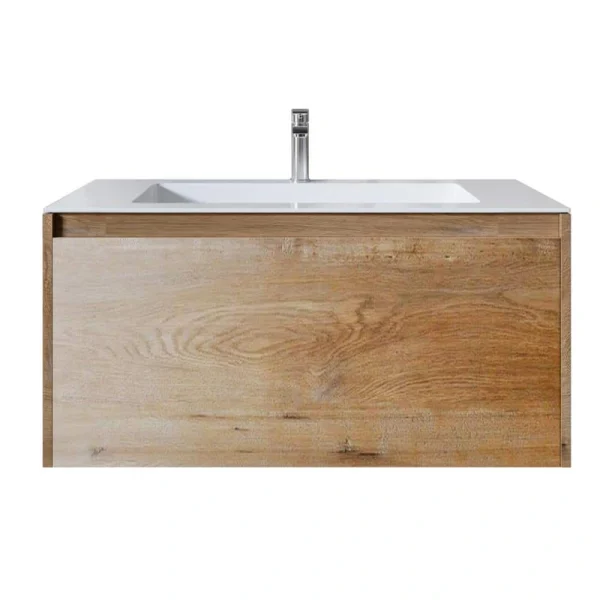 Eviva Madeira 36 in. W x 18 in. D x 18 in. H Single Bathroom Vanity in Oak with White Acrylic Top and White Integrated Sink