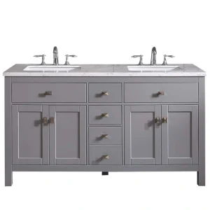 Eviva Memphis 60 in. W x 22 in. D x 33.7 in. H Double Bathroom Vanity in Gray with White Carrara Style Stone Top with Sinks