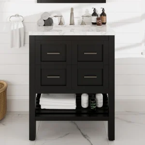 Eviva Natalie 30″W x 22″D Espresso Bathroom Vanity with White Carrara Marble Countertop and Undermount Porcelain Sink