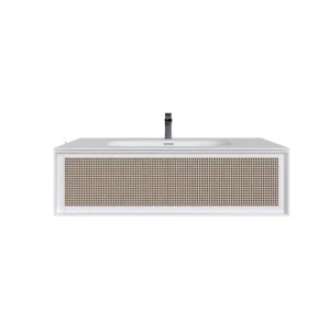 Eviva Nets 39 in. W x 20 in. D Natural Oak and White Wallmount Modern Bathroom Vanity with Solid Surface Integrated Sink Top