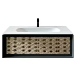 Eviva Nets 44 in. W x 14 in. D x 21 in . H Floating Bathroom Vanity in Black with White Solid Surface Top