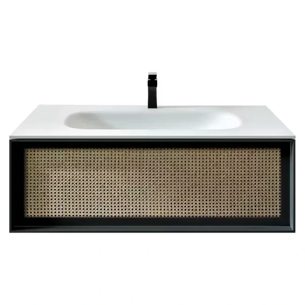 Eviva Nets 44 in. W x 14 in. D x 21 in . H Floating Bathroom Vanity in Black with White Solid Surface Top