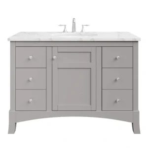 Eviva New Jersey 48 in. W x 22 in. D x 34 in. H Freestanding Single Sink Bath Vanity in Gray with White Carrara Marble Top