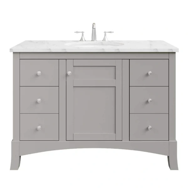 Eviva New Jersey 48 in. W x 22 in. D x 34 in. H Freestanding Single Sink Bath Vanity in Gray with White Carrara Marble Top