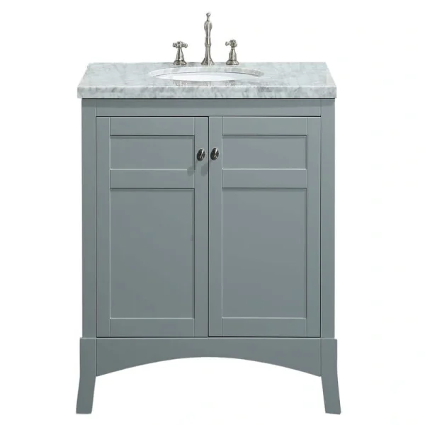 Eviva New York 24 in. W x 21.6 in. D x 32.6 in. H Bathroom Vanity in Gray with White Carrara Marble Top with White Sink