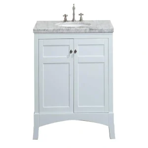 Eviva New York 24 in. W x 21.6 in. D x 32.6 in. H Bathroom Vanity in White with White Carrara Marble Top with White Sink