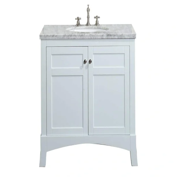 Eviva New York 24 in. W x 21.6 in. D x 32.6 in. H Bathroom Vanity in White with White Carrara Marble Top with White Sink