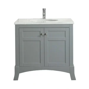 Eviva New York 30 in. W x 22 in. D x 34 in. H Bathroom Vanity in Gray with White Carrara Marble Top with White Sink