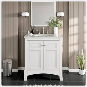 Eviva New York 30 in. W x 22 in. D x 34 in. H Bathroom Vanity in White with White Carrara Marble Top with White Sink