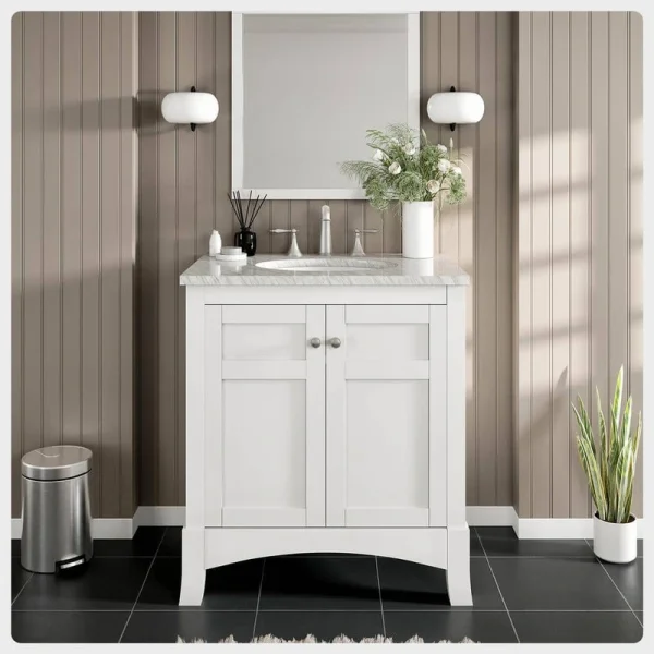 Eviva New York 30 in. W x 22 in. D x 34 in. H Bathroom Vanity in White with White Carrara Marble Top with White Sink