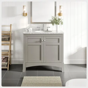 Eviva New York 36 in. W x 22 in. D x 34 in. H Bathroom Vanity in Gray with White Carrara Marble Top with White Sink