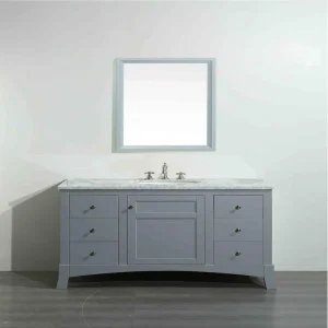 Eviva New York 42 in. W x 21.6 in. D x 32.6 in. H Bathroom Vanity in Gray with White Carrara Marble Top with White Sink