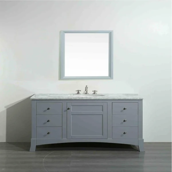 Eviva New York 42 in. W x 21.6 in. D x 32.6 in. H Bathroom Vanity in Gray with White Carrara Marble Top with White Sink