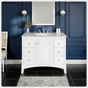 Eviva New York 42 in. W x 21.6 in. D x 32.6 in. H Bathroom Vanity in White with White Carrara Marble Top with White Sink