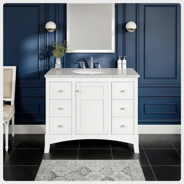 Eviva New York 42 in. W x 21.6 in. D x 32.6 in. H Bathroom Vanity in White with White Carrara Marble Top with White Sink
