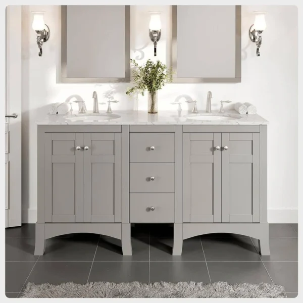 Eviva New York 60 in. W x 22 in. D x 34 in. H Bathroom Vanity in Gray with White Carrara Marble Vanity Top with White Sink