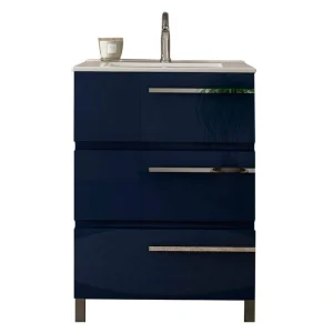 Eviva Olivia 24 in. W x 14 in. D x 34 in. H Bath Vanity in Blue with Single Sink and White Porcelain Top