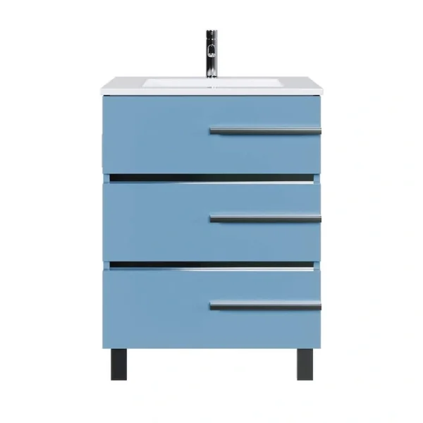 Eviva Olivia 28 in. W x 14 in. D x 34 in. H Single Sink Freestanding Bath Vanity in Blue with White Porcelain Top