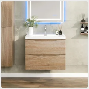 Eviva Smile 30 in. W x 18 in. D x 18 in. H Single Bath Vanity in White Oak with White Acrylic Top with Integrated White Sink