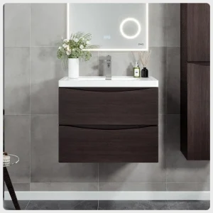 Eviva Smile 30 in. W x 20 in. D x 21 in. H Bathroom Vanity in Chesnut with White Acrylic Top with White Sink