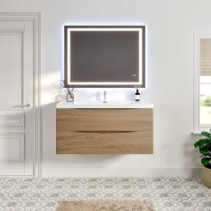 Eviva Smile 48 in. W x 19 in. D x 21.5 in. H Bathroom Vanity in White Oak with White Acrylic Top with White Sink