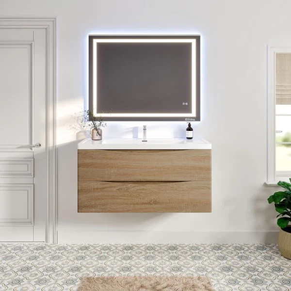 Eviva Smile 48 in. W x 19 in. D x 21.5 in. H Bathroom Vanity in White Oak with White Acrylic Top with White Sink