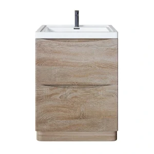 Eviva Smiley 24 in. W x 17 in. D x 34 in. H Freestanding Bath Vanity in White Oak with White Acrylic Top