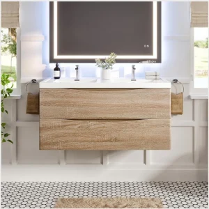 Eviva Smiley 48 in. W x 19 in. D x 21.5 in. H Floating Bath Vanity in White Oak with White Acrylic Top
