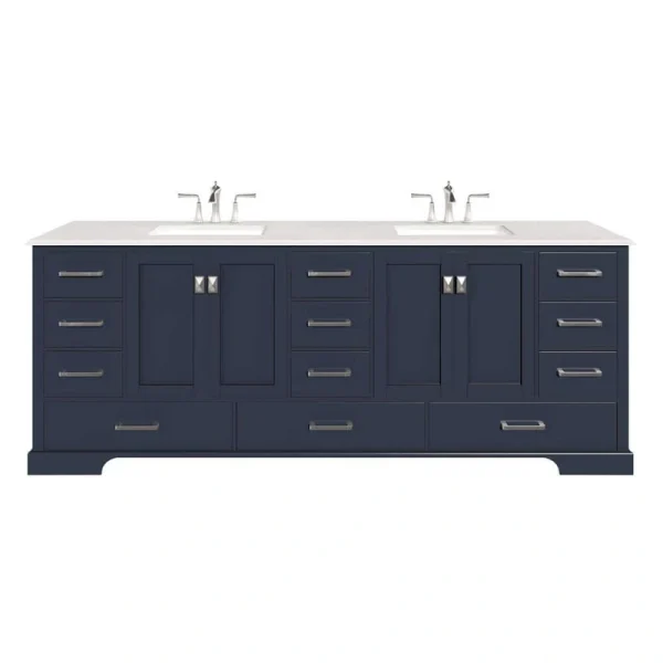 Eviva Storehouse 84 in. W x 22 in. D Dark Gray Bathroom Vanity with White Carrara Quartz Top and Rectangular Undermount Sinks
