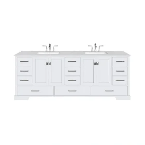 Eviva Storehouse 84 in. W x 22 in. D x 33 in. H Double Sink Freestanding Bath Vanity in White With White Carrara Quartz Top