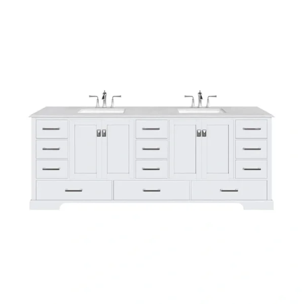 Eviva Storehouse 84 in. W x 22 in. D x 33 in. H Double Sink Freestanding Bath Vanity in White With White Carrara Quartz Top
