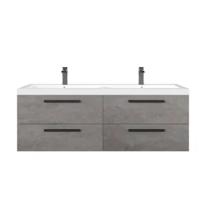 Eviva Surf 57 in. W x 20 in. D x 21.5 in. H Bathroom Vanity in Cement Gray with White Acrylic Top with White Sink